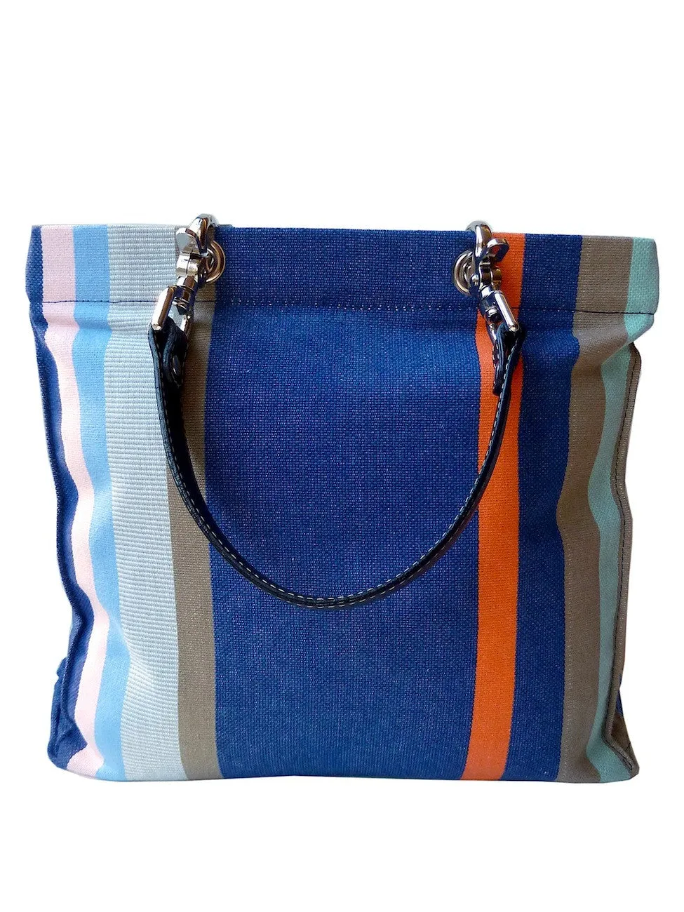 French Cotton Stripe Bags Denim Orange Color Block