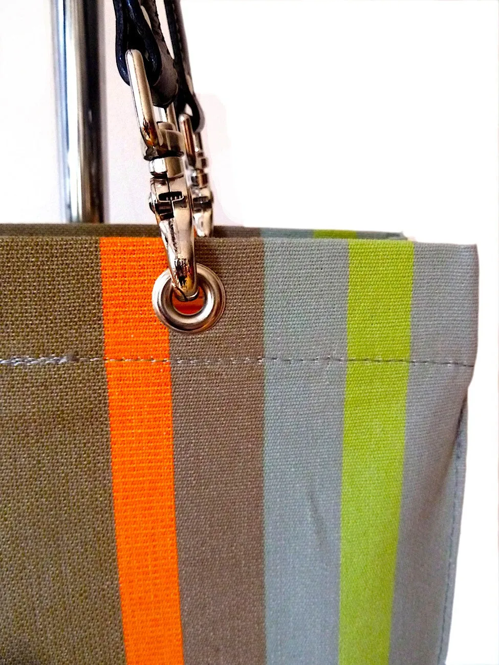 French Cotton Stripe Bags Khaki Orange Color Block