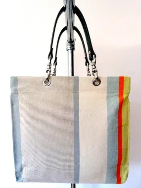 French Cotton Stripe Bags White Grey Color Block