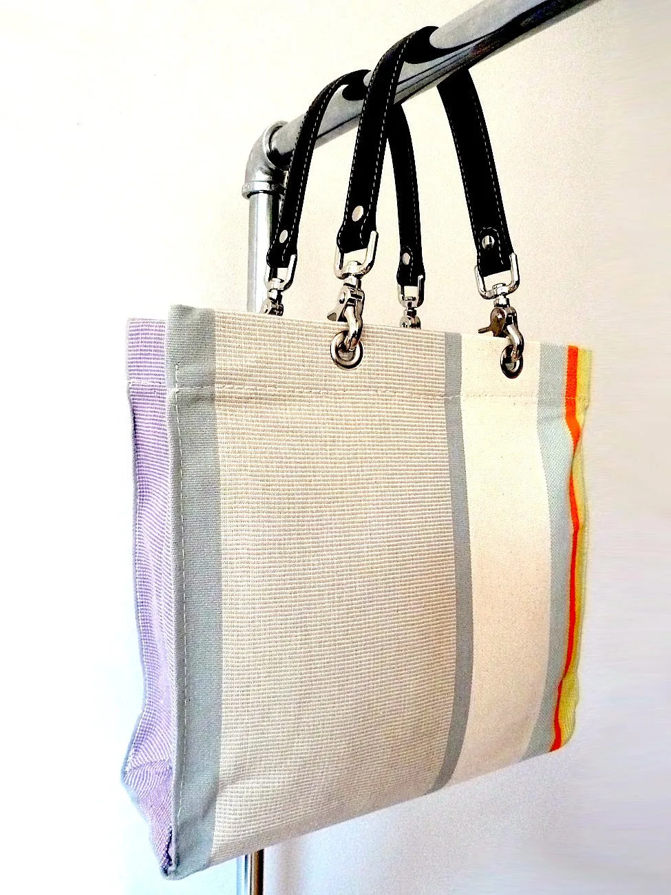 French Cotton Stripe Bags White Grey Color Block