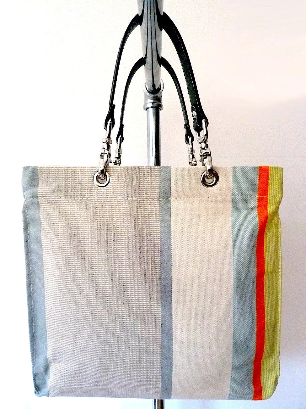 French Cotton Stripe Bags White Grey Color Block