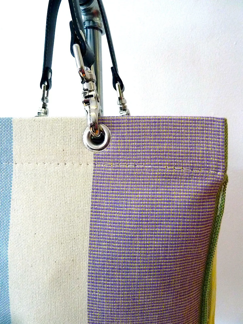 French Cotton Stripe Bags White Grey Color Block