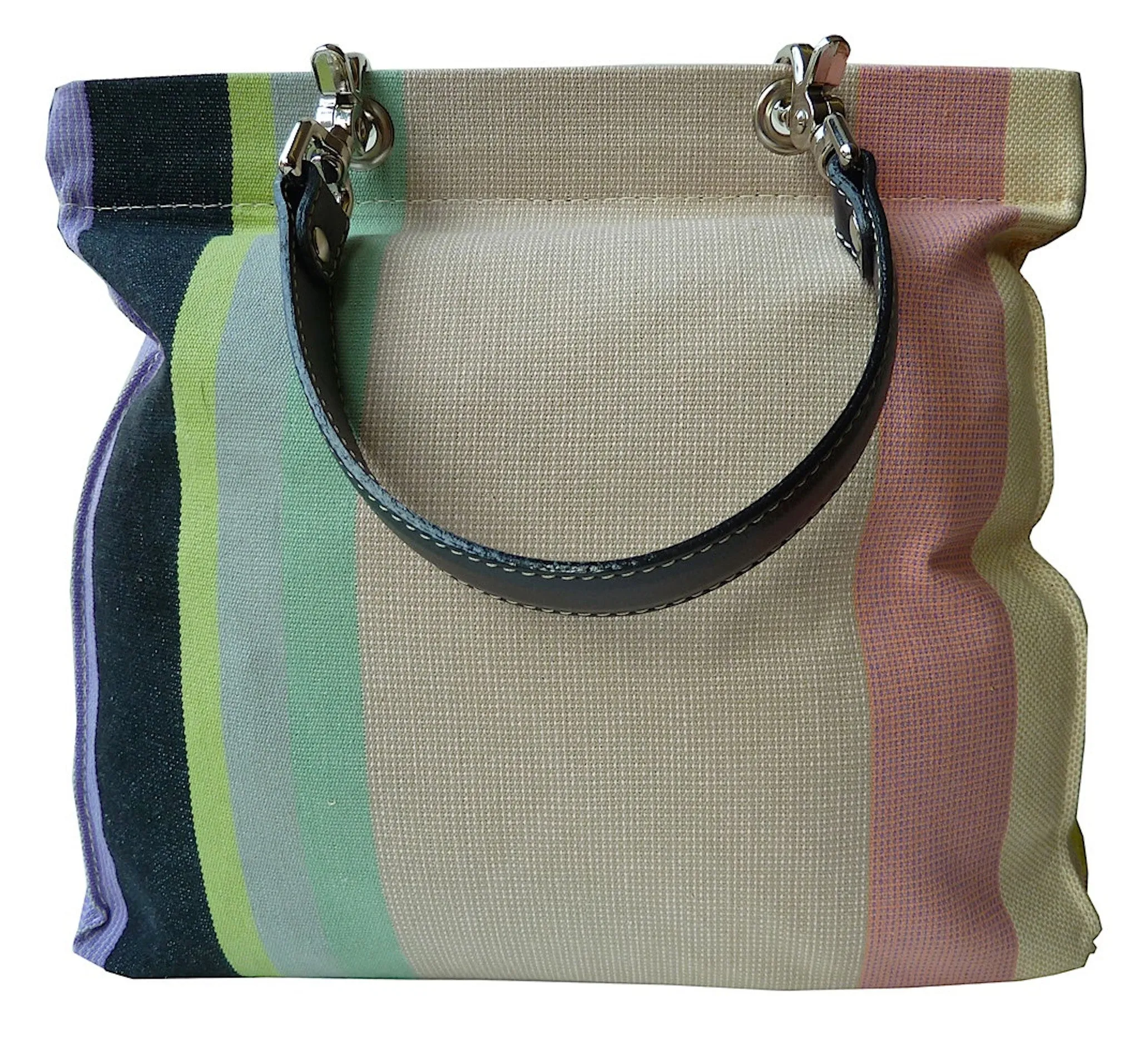 French Cotton Stripe Bags White Grey Color Block