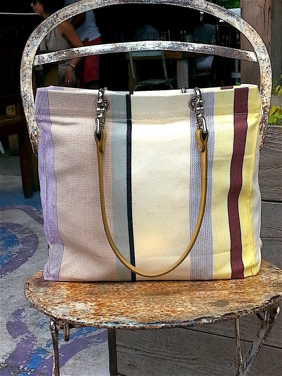 French Cotton Stripe Bags White Yellow Color Block