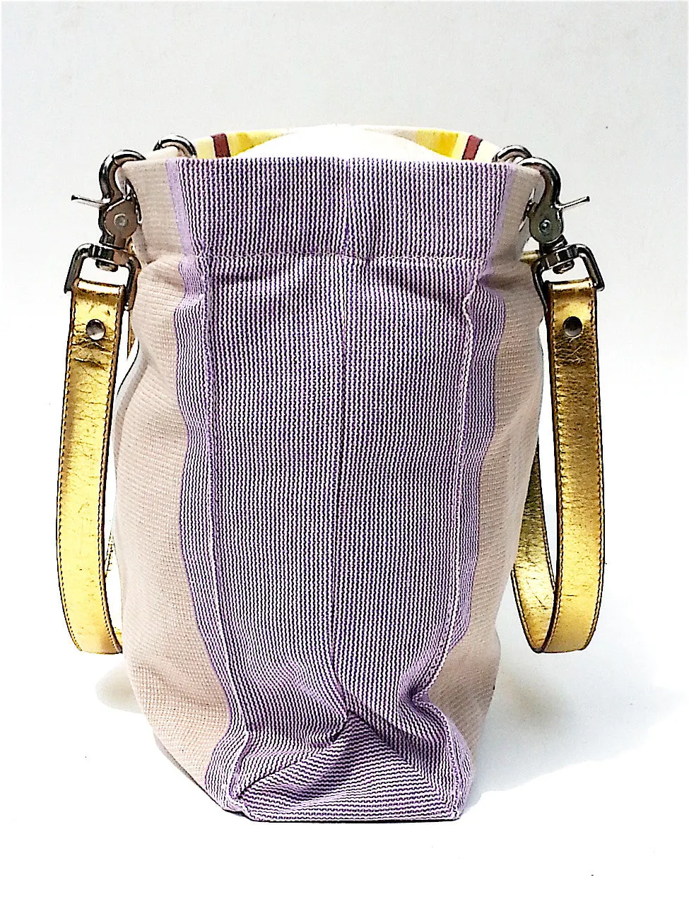 French Cotton Stripe Bags White Yellow Color Block