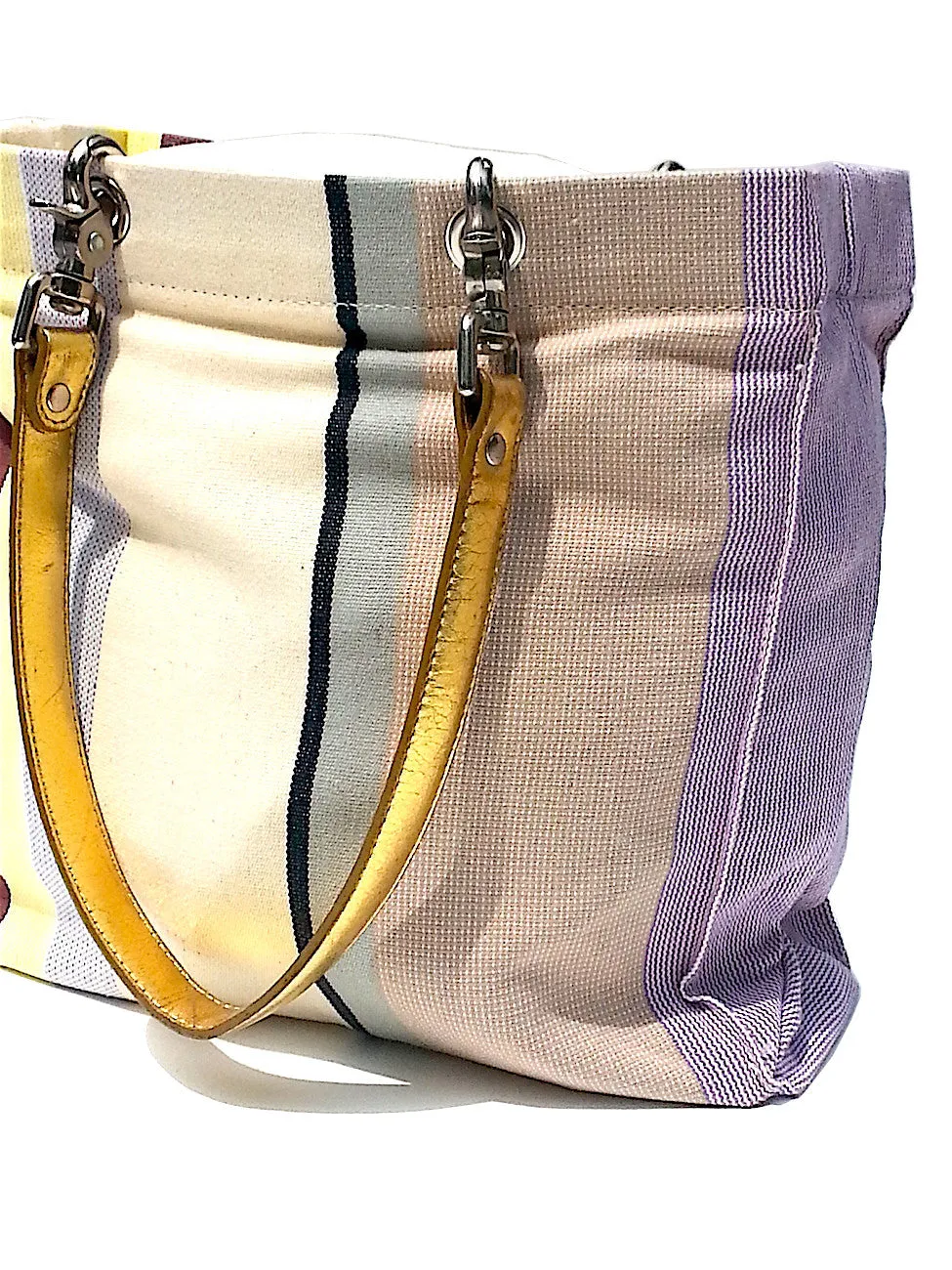 French Cotton Stripe Bags White Yellow Color Block