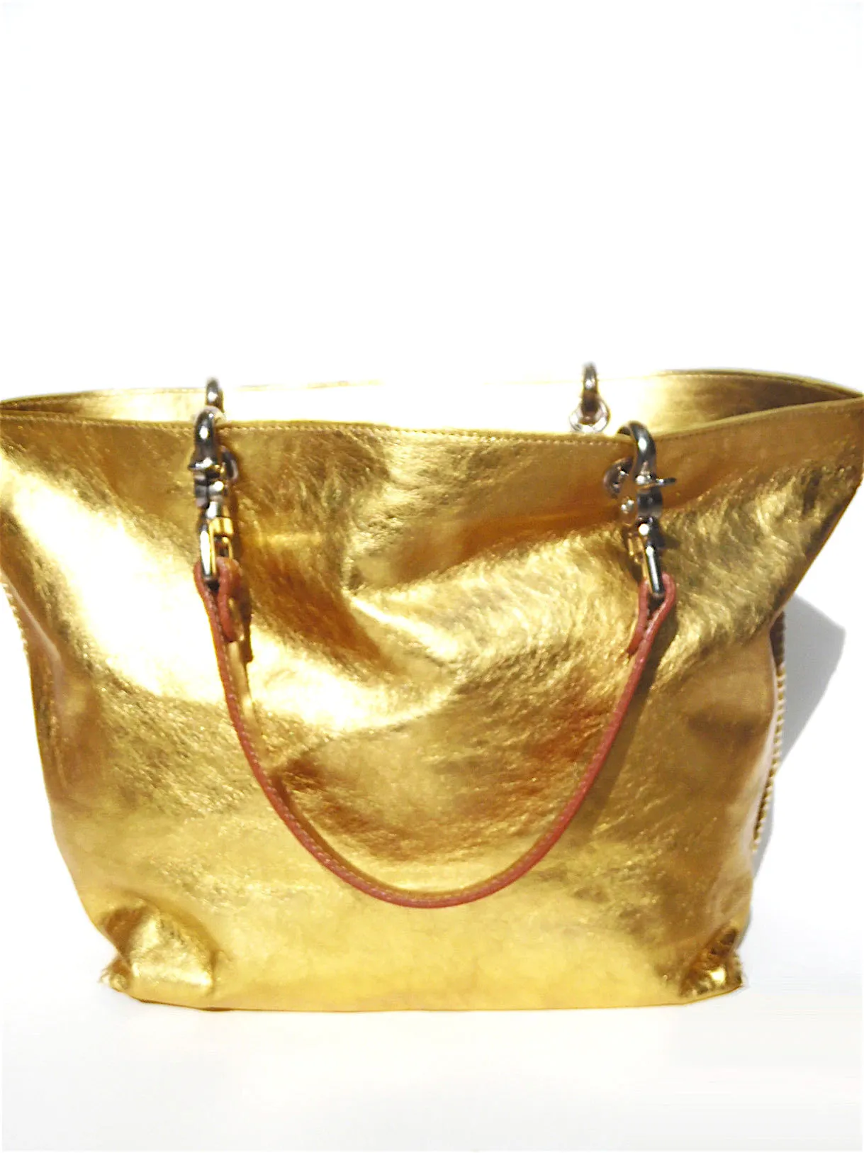 Gamidi Tote Bag Metallic Leather Champagne