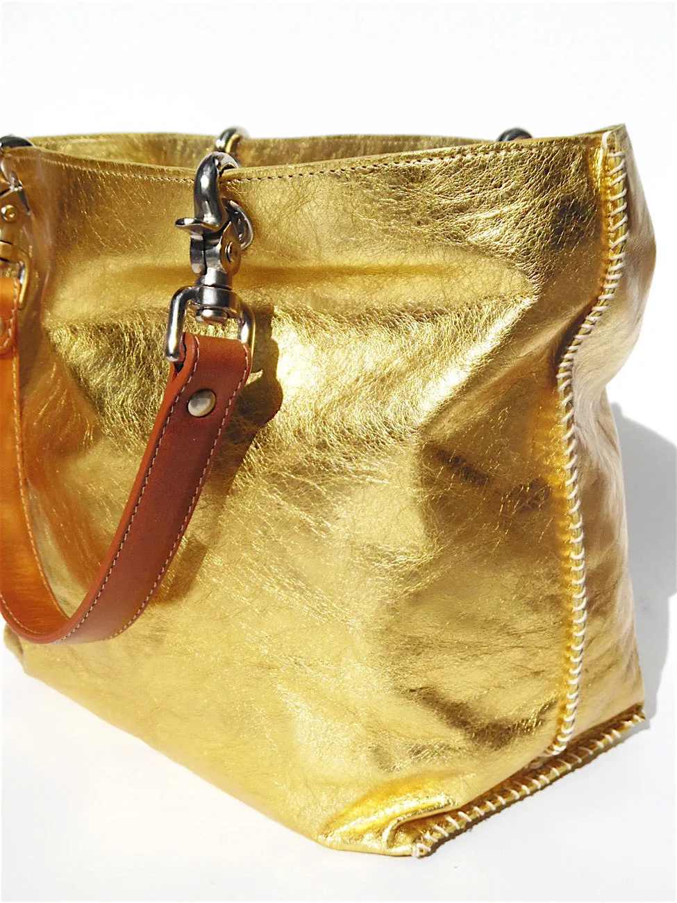 Gamidi Tote Bag Metallic Leather Champagne