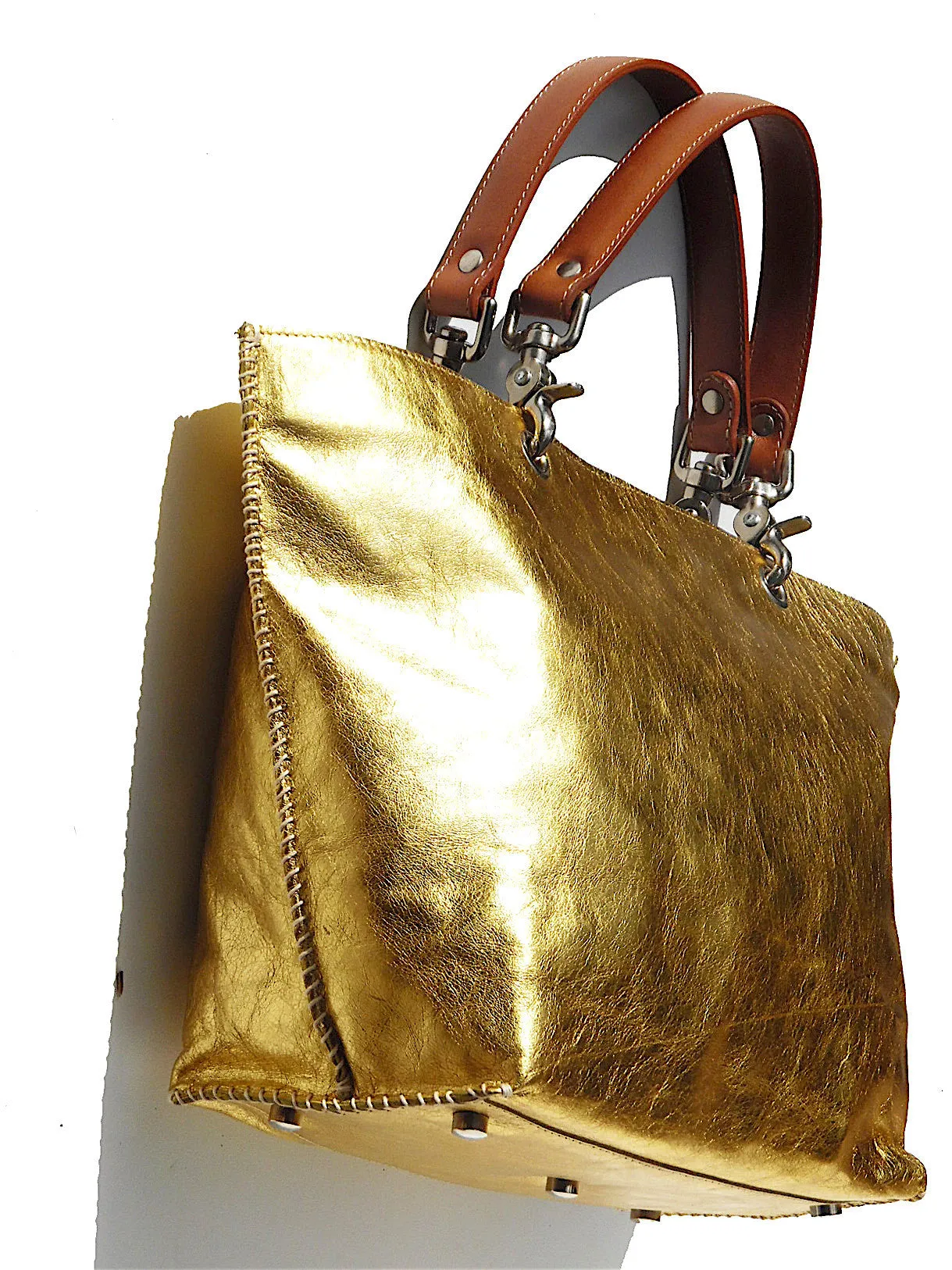 Gamidi Tote Bag Metallic Leather Champagne