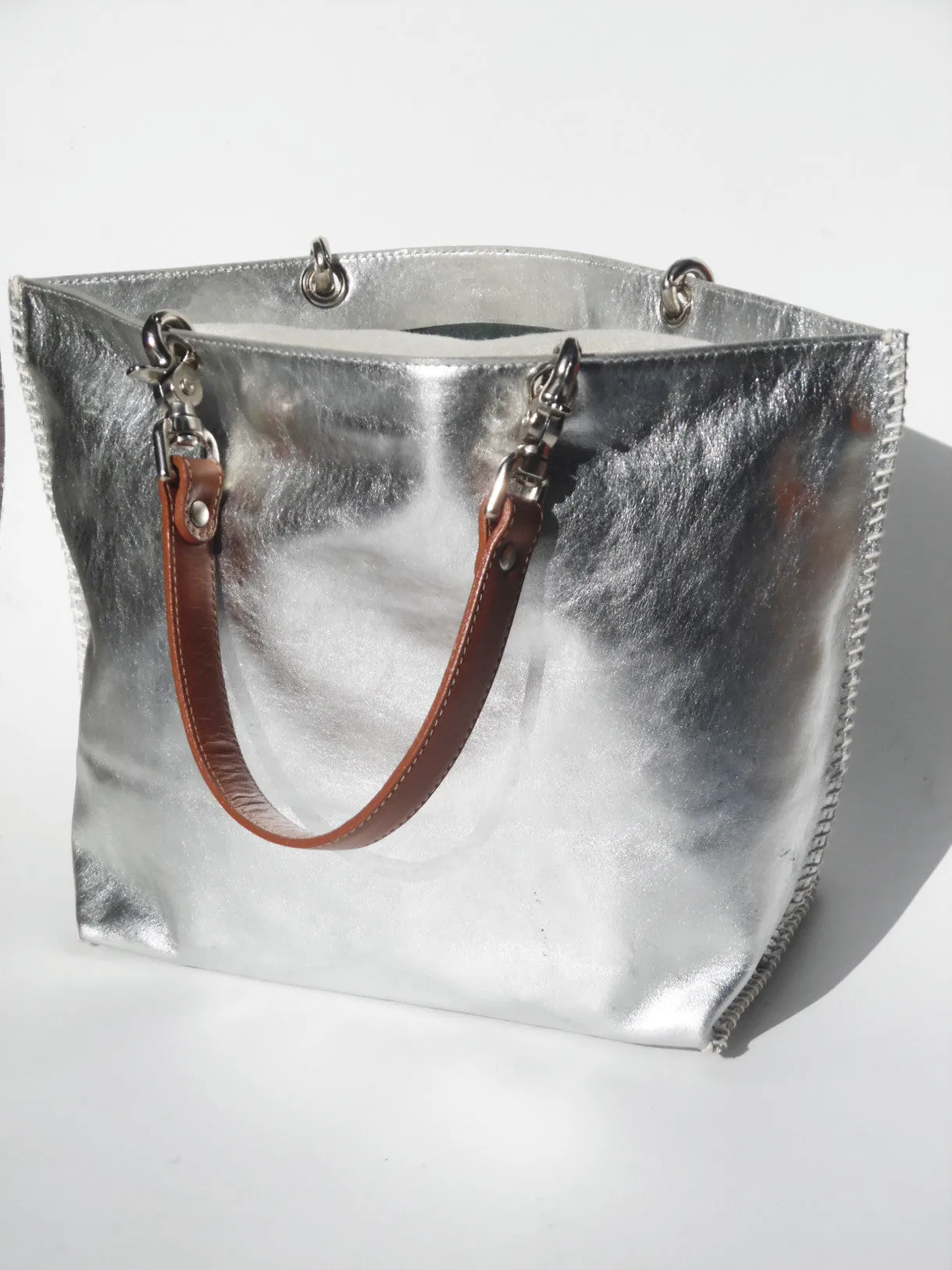 Gamidi Tote Bag Metallic Leather Champagne