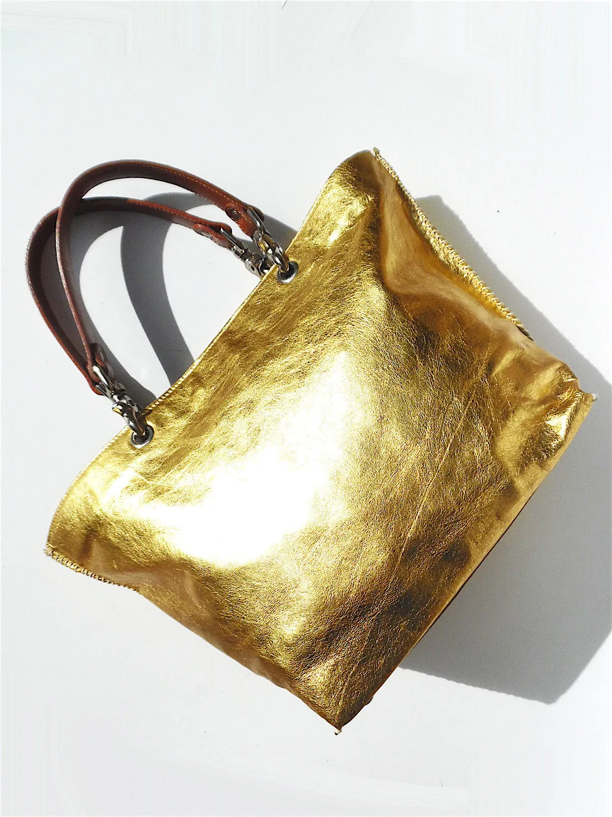 Gamidi Tote Bag Metallic Leather Champagne