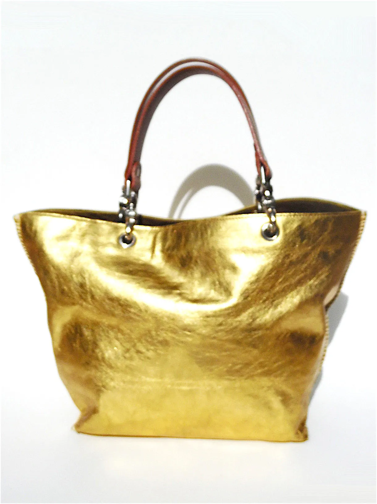 Gamidi Tote Bag Metallic Leather Champagne