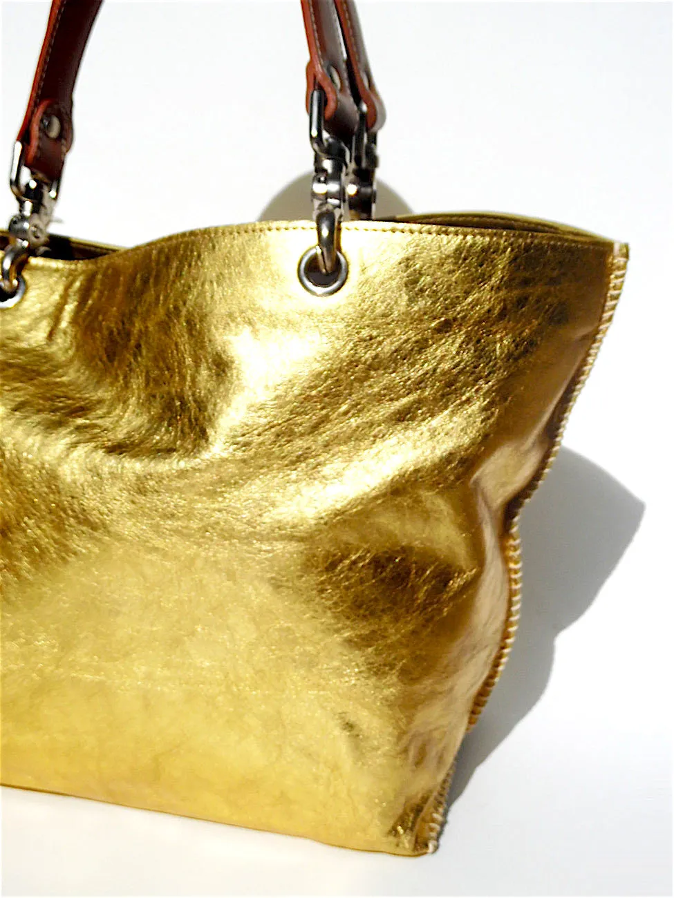 Gamidi Tote Bag Metallic Leather Champagne