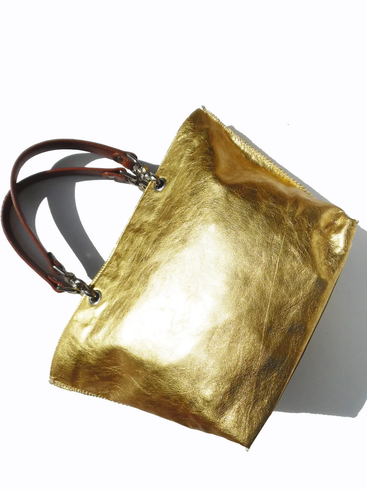 Gamidi Tote Bag Metallic Leather Gold