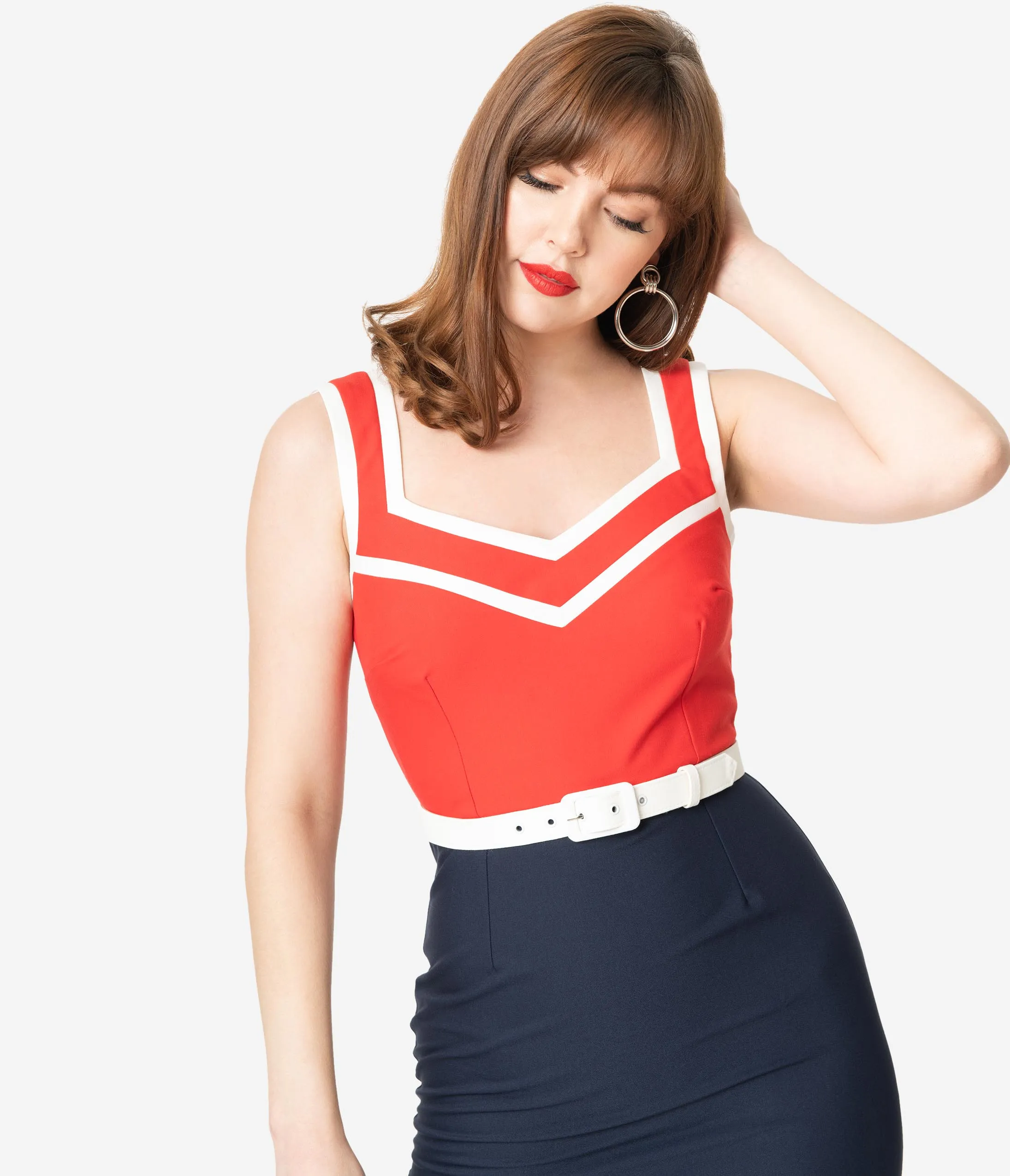 Glamour Bunny 1950s Red & Navy Barbara Pencil Dress