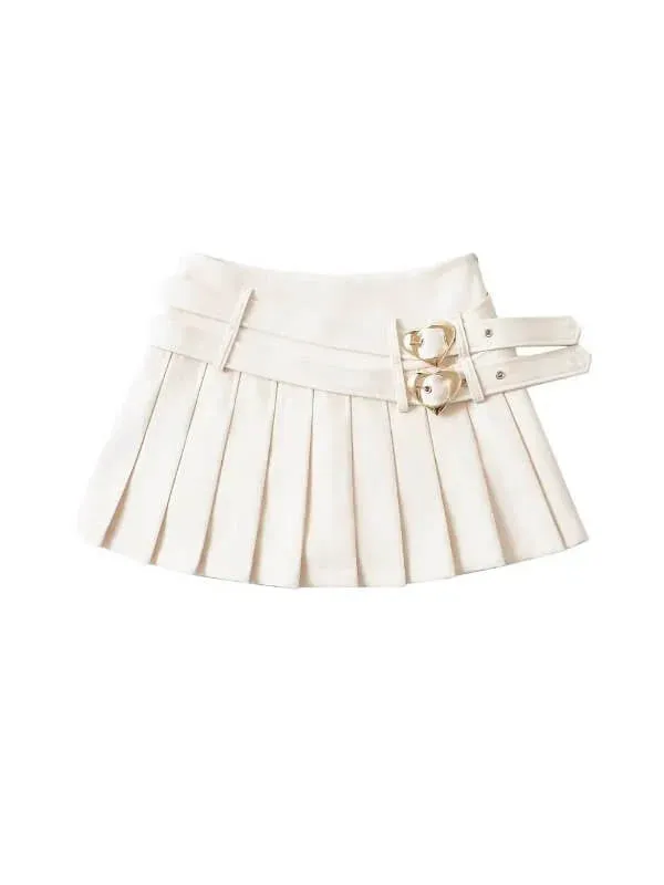 Heart Buckle Pleated Skirt