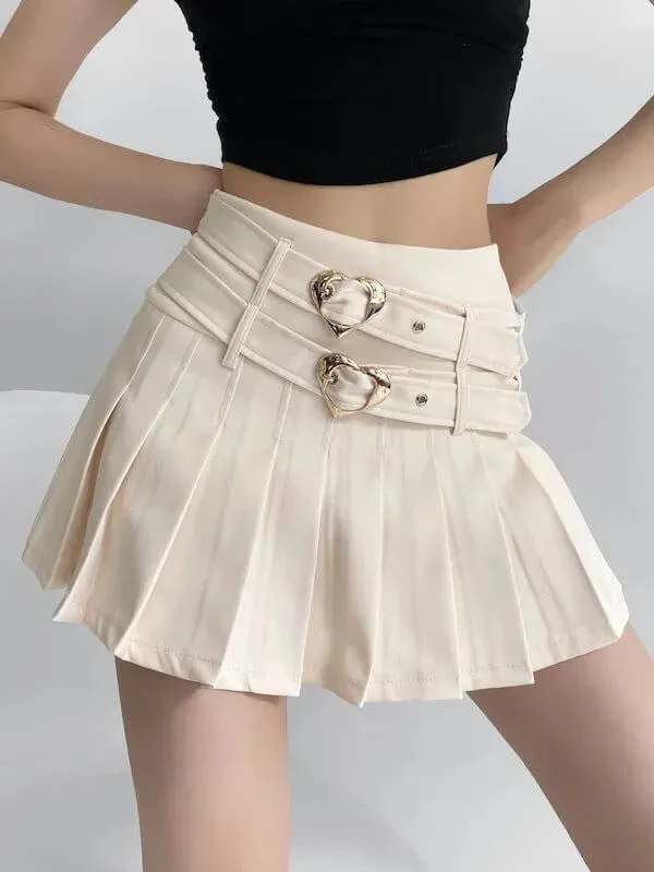 Heart Buckle Pleated Skirt