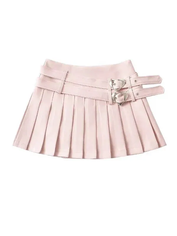 Heart Buckle Pleated Skirt