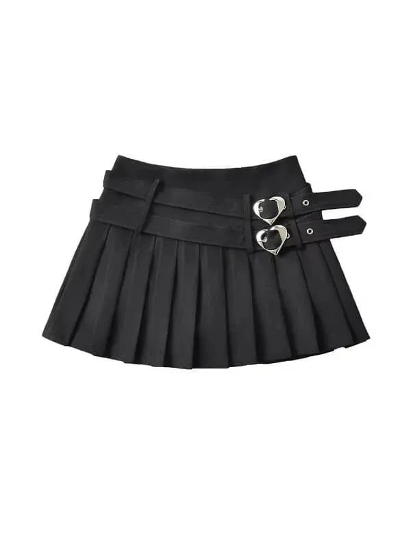 Heart Buckle Pleated Skirt