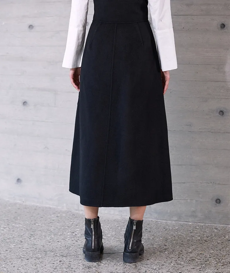 High Waist Pleated Wrap Long Woolen Skirt / Chinese Style