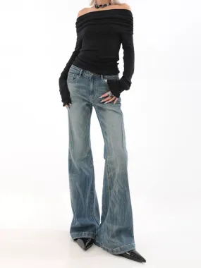 High Waist Vintage Wash Bell Bottom Jeans