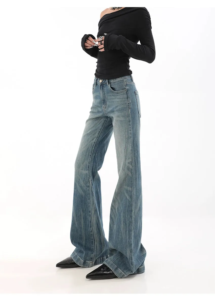 High Waist Vintage Wash Bell Bottom Jeans