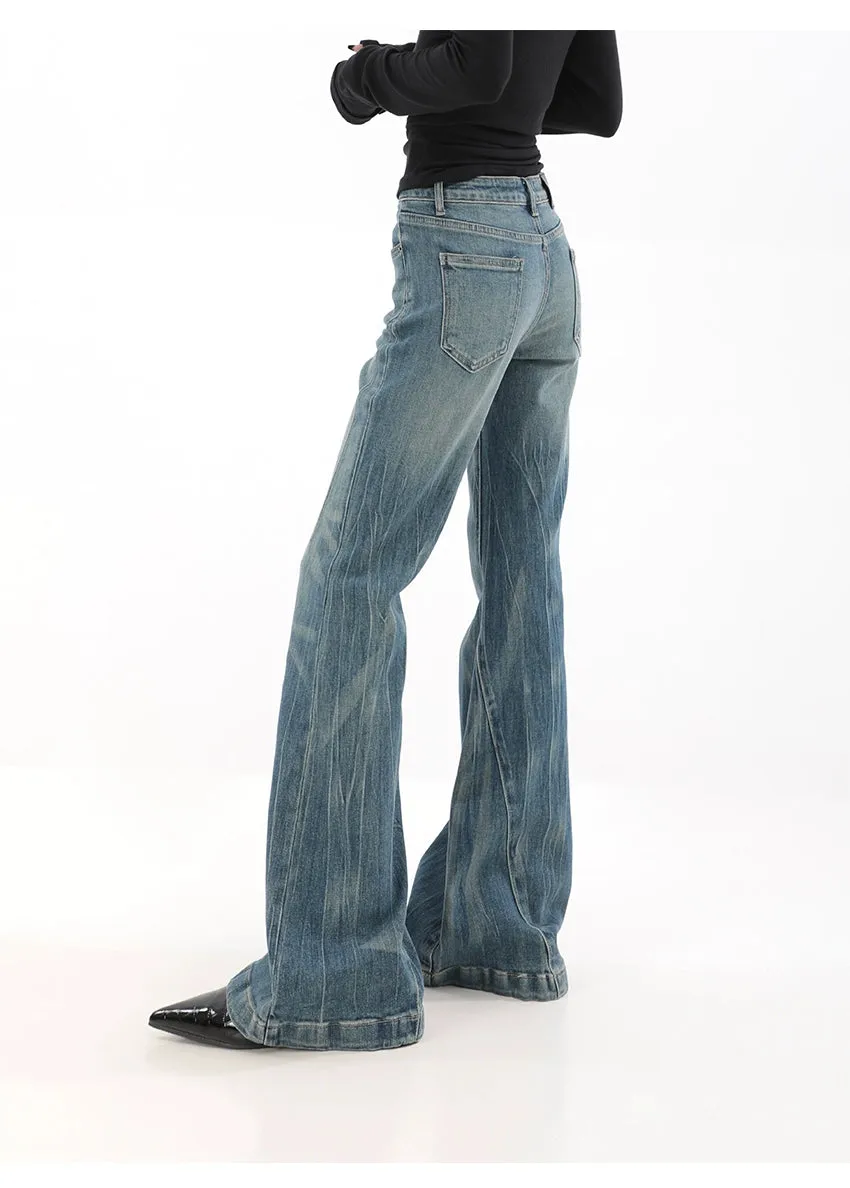 High Waist Vintage Wash Bell Bottom Jeans