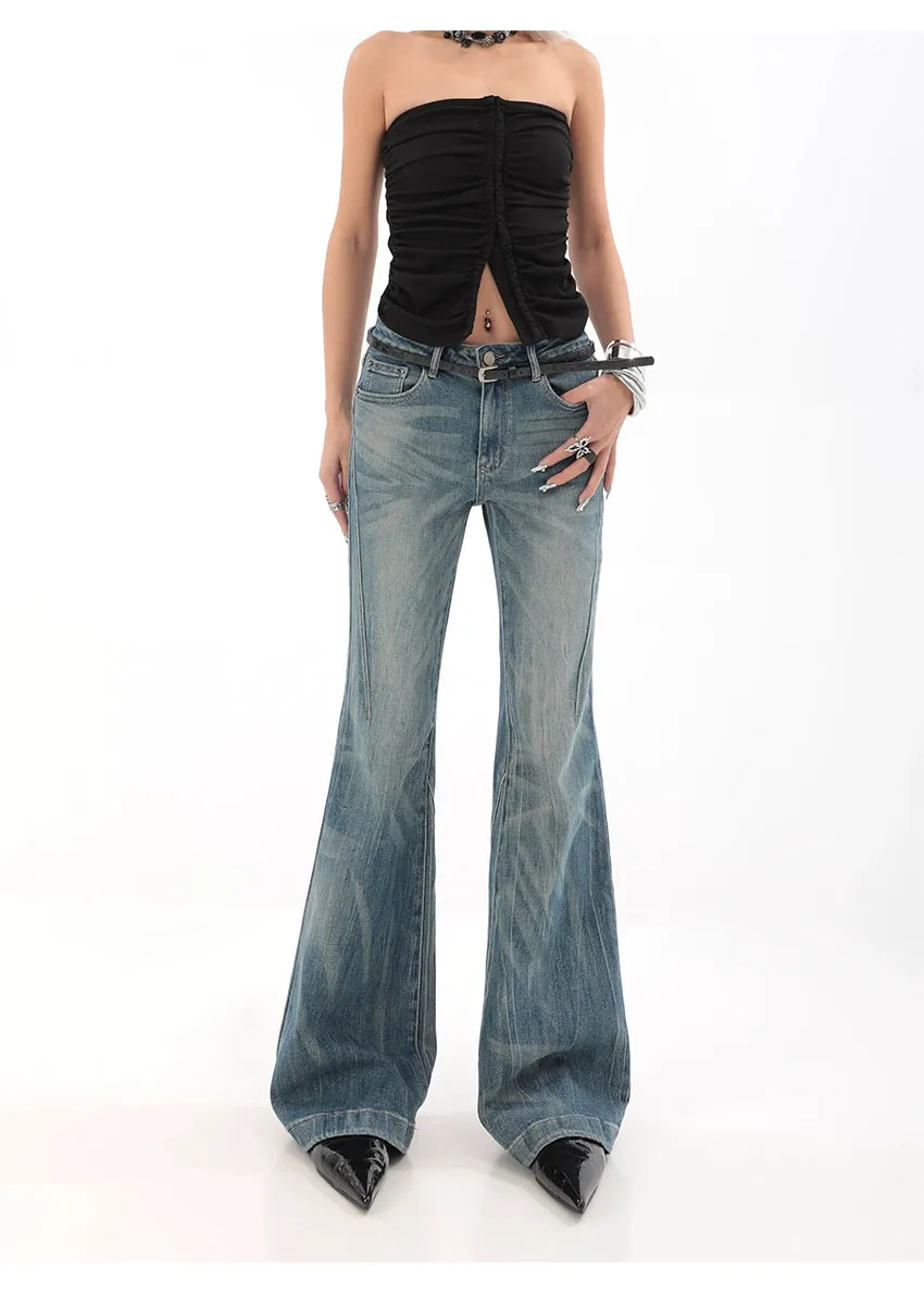 High Waist Vintage Wash Bell Bottom Jeans