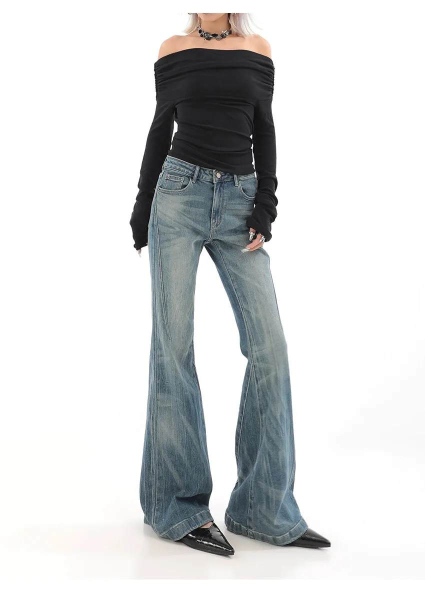 High Waist Vintage Wash Bell Bottom Jeans