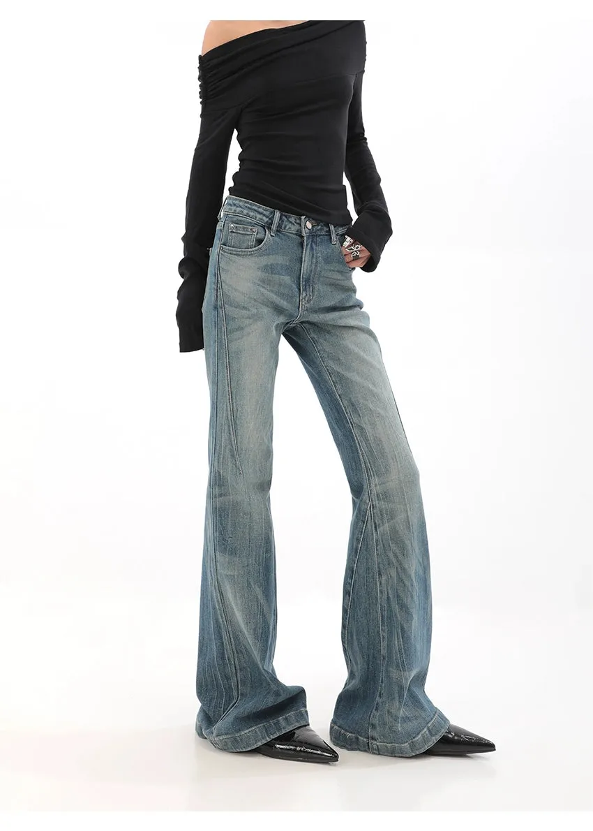 High Waist Vintage Wash Bell Bottom Jeans