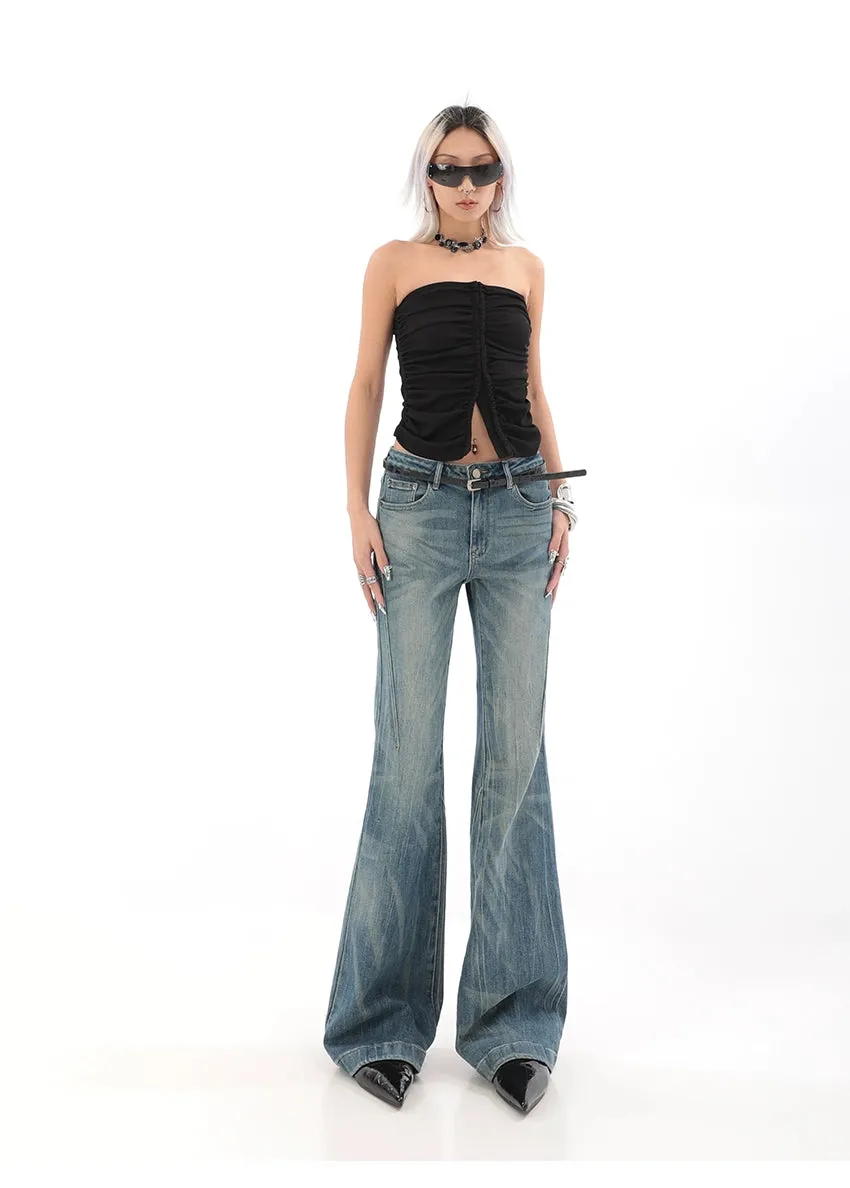 High Waist Vintage Wash Bell Bottom Jeans