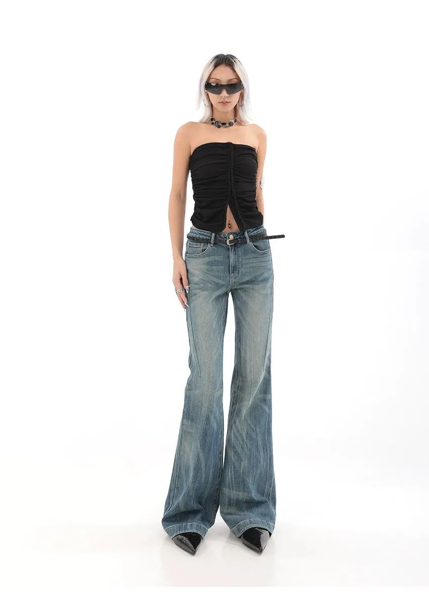 High Waist Vintage Wash Bell Bottom Jeans