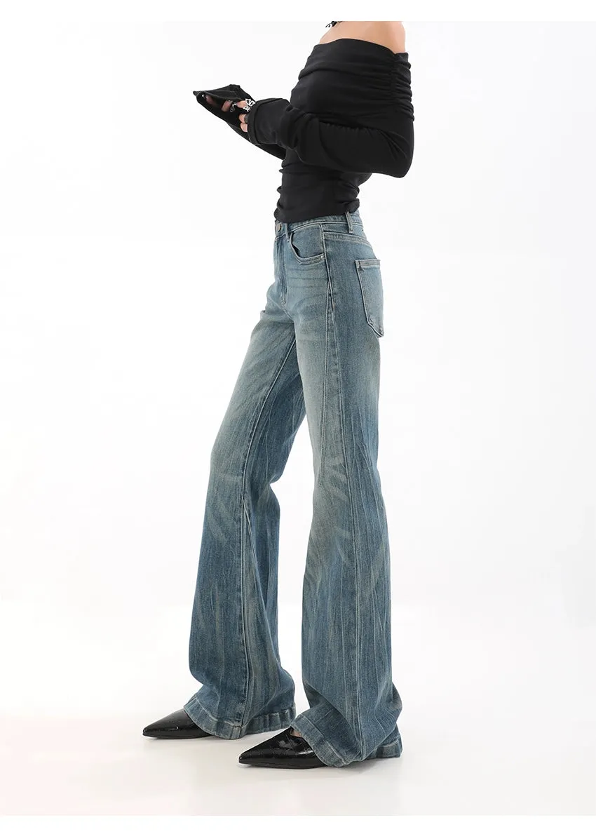 High Waist Vintage Wash Bell Bottom Jeans