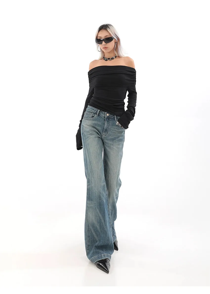 High Waist Vintage Wash Bell Bottom Jeans