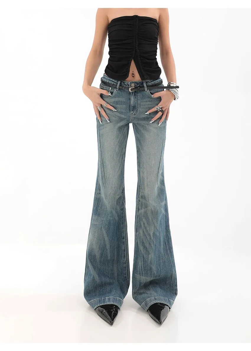 High Waist Vintage Wash Bell Bottom Jeans