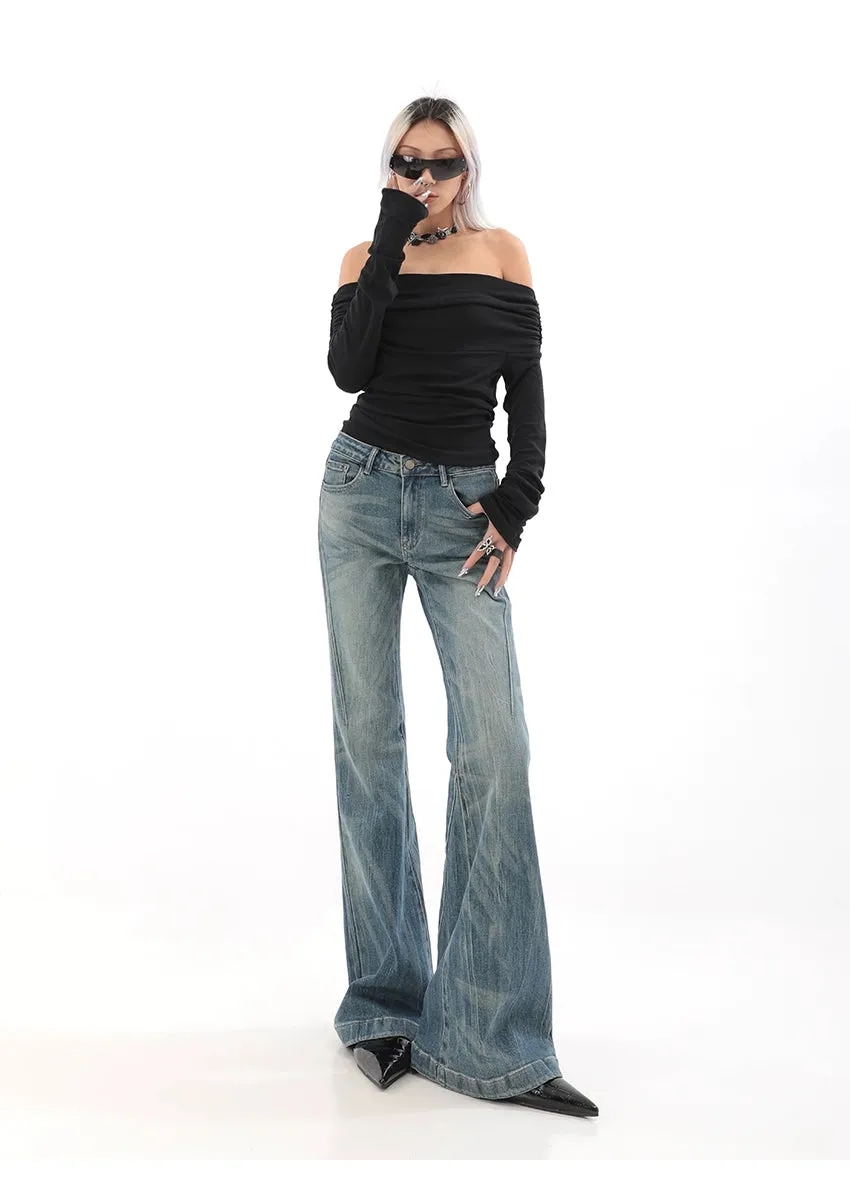 High Waist Vintage Wash Bell Bottom Jeans