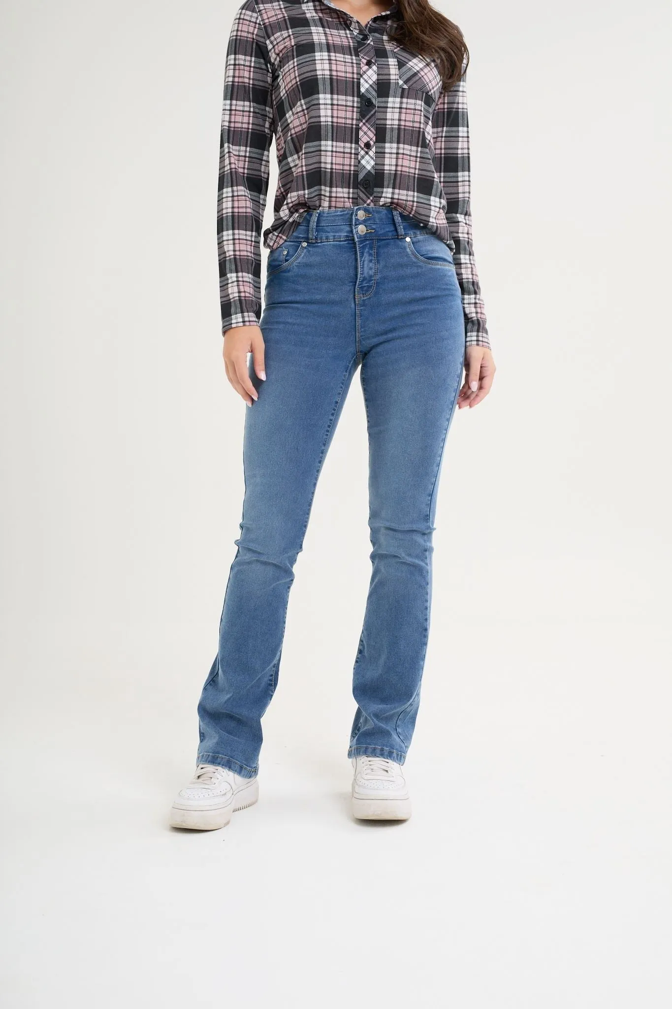 High waisted flared leg jeans