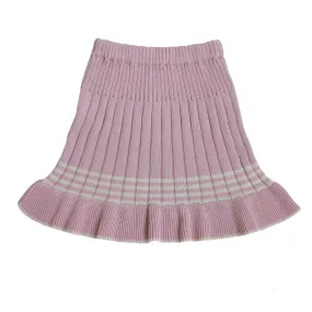 KALINKA Pink Pleated Knit Baby Skirt with Ruffle Hem