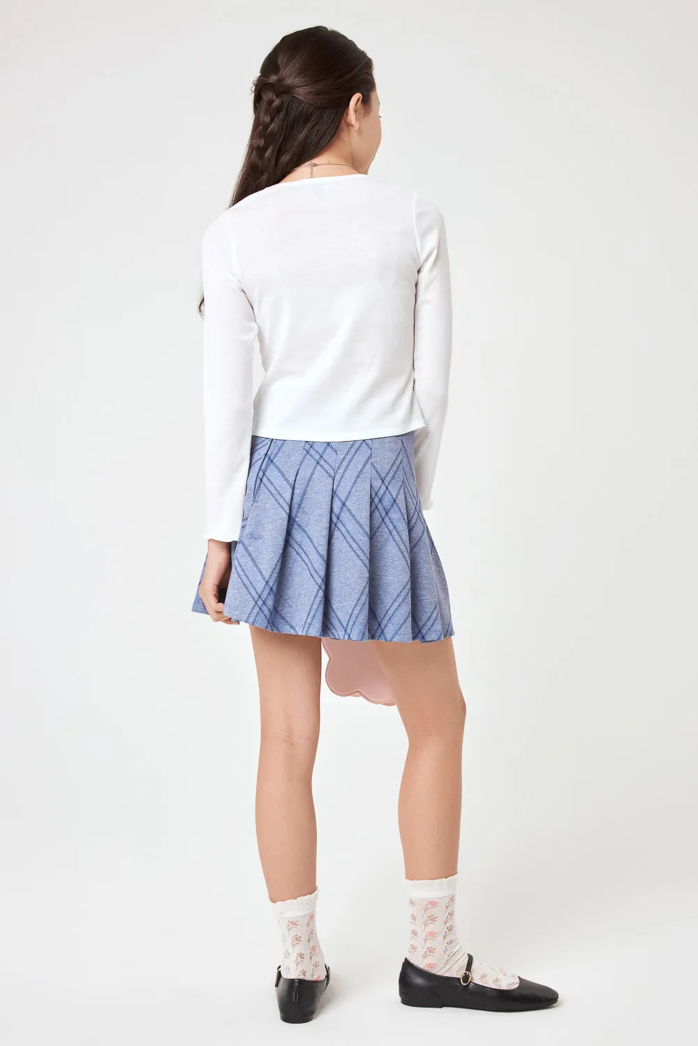 Kids Blue Plaid Pleated Skirt