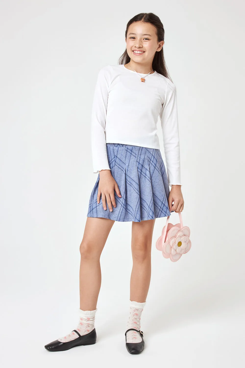 Kids Blue Plaid Pleated Skirt