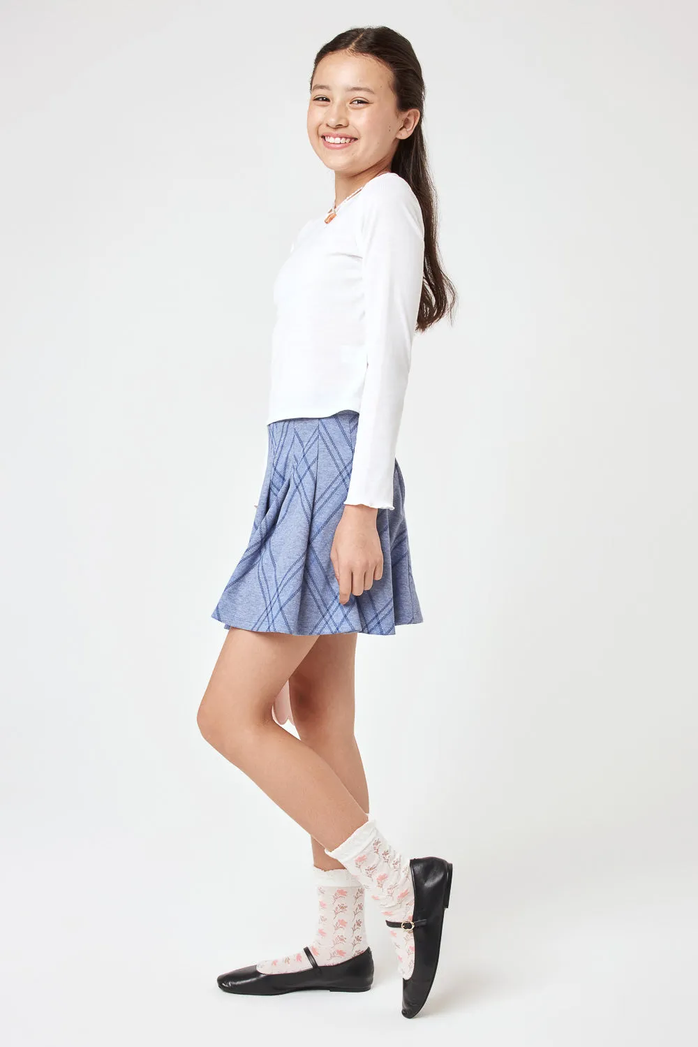 Kids Blue Plaid Pleated Skirt