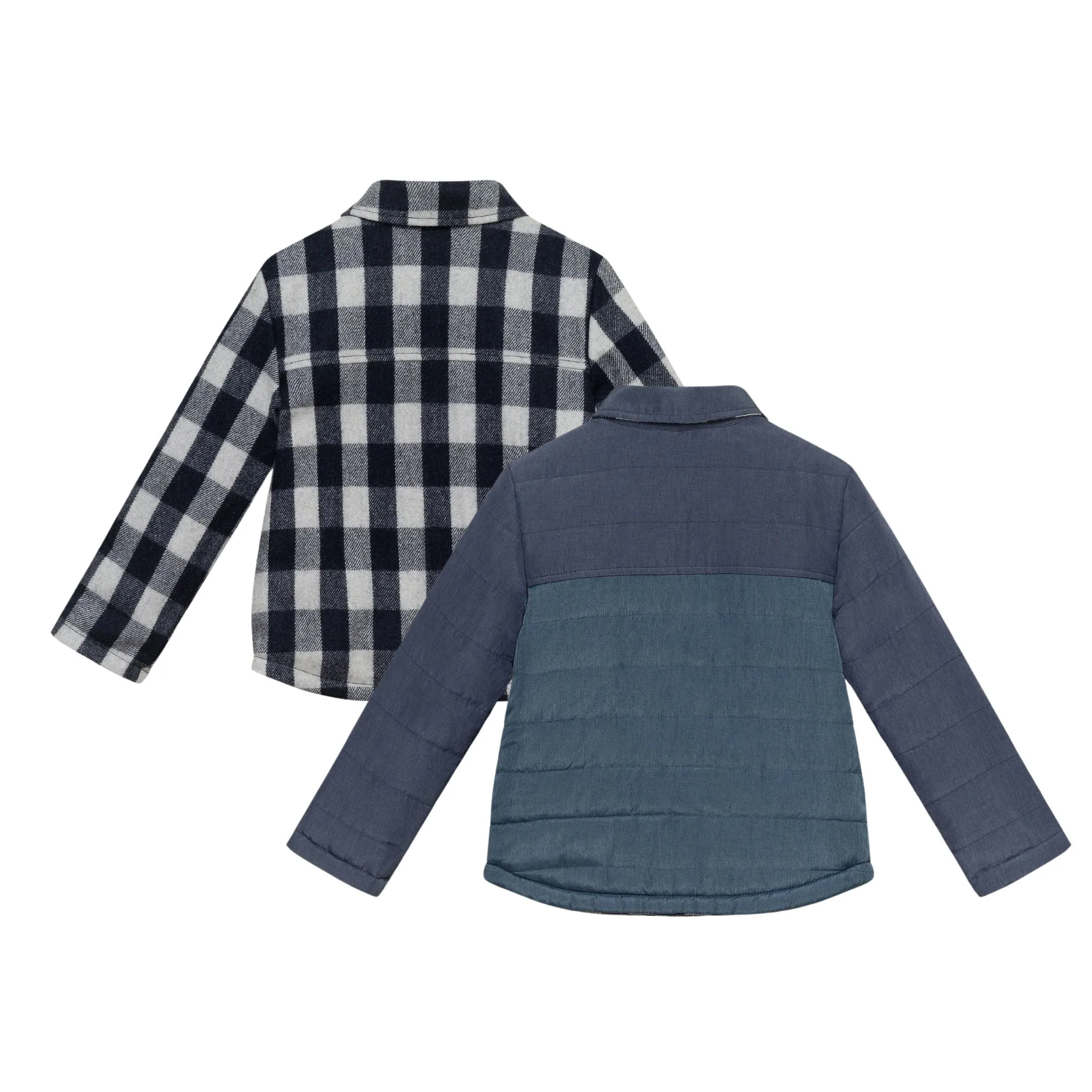 Kids Reversible Flannel Puffer Jacket | Navy & White