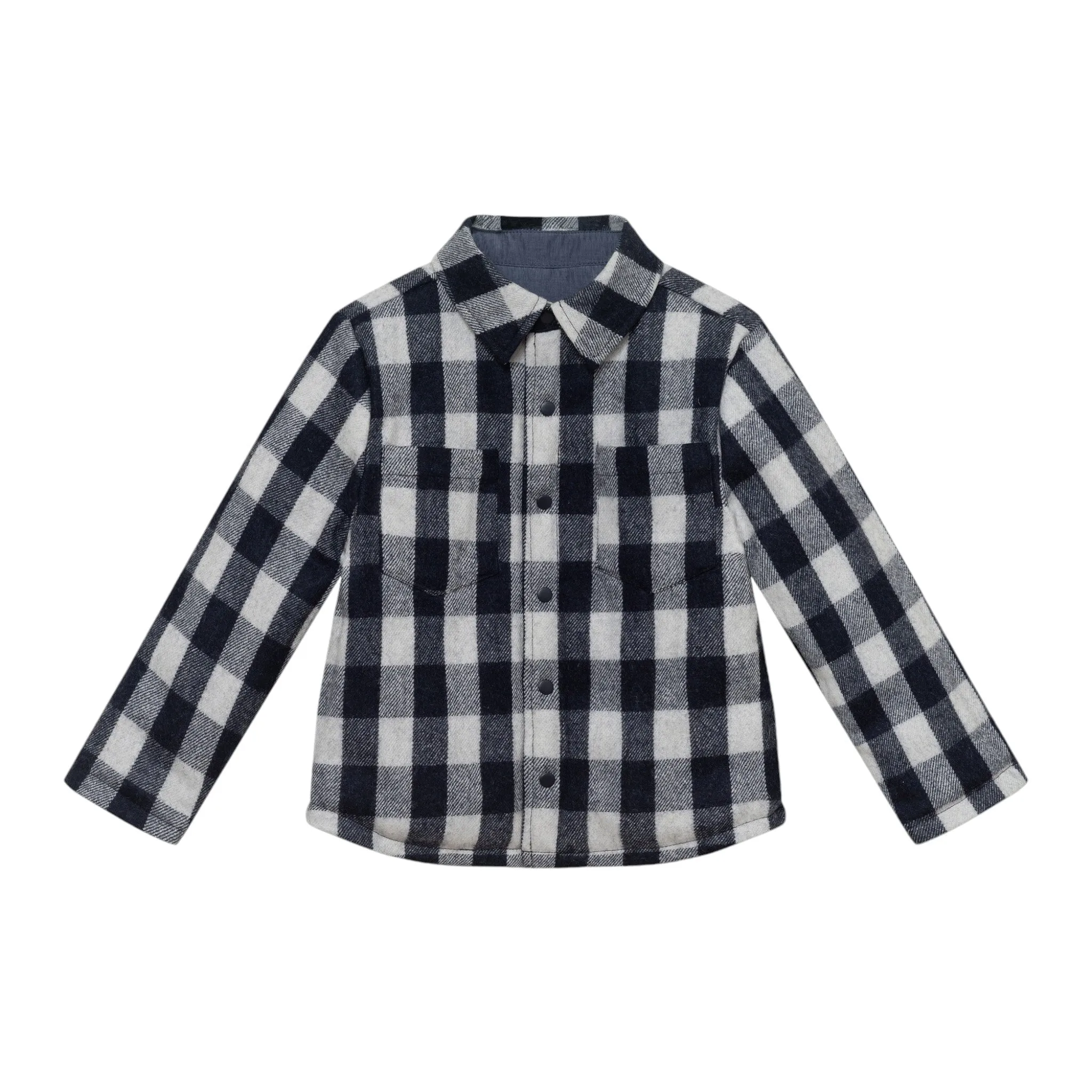 Kids Reversible Flannel Puffer Jacket | Navy & White