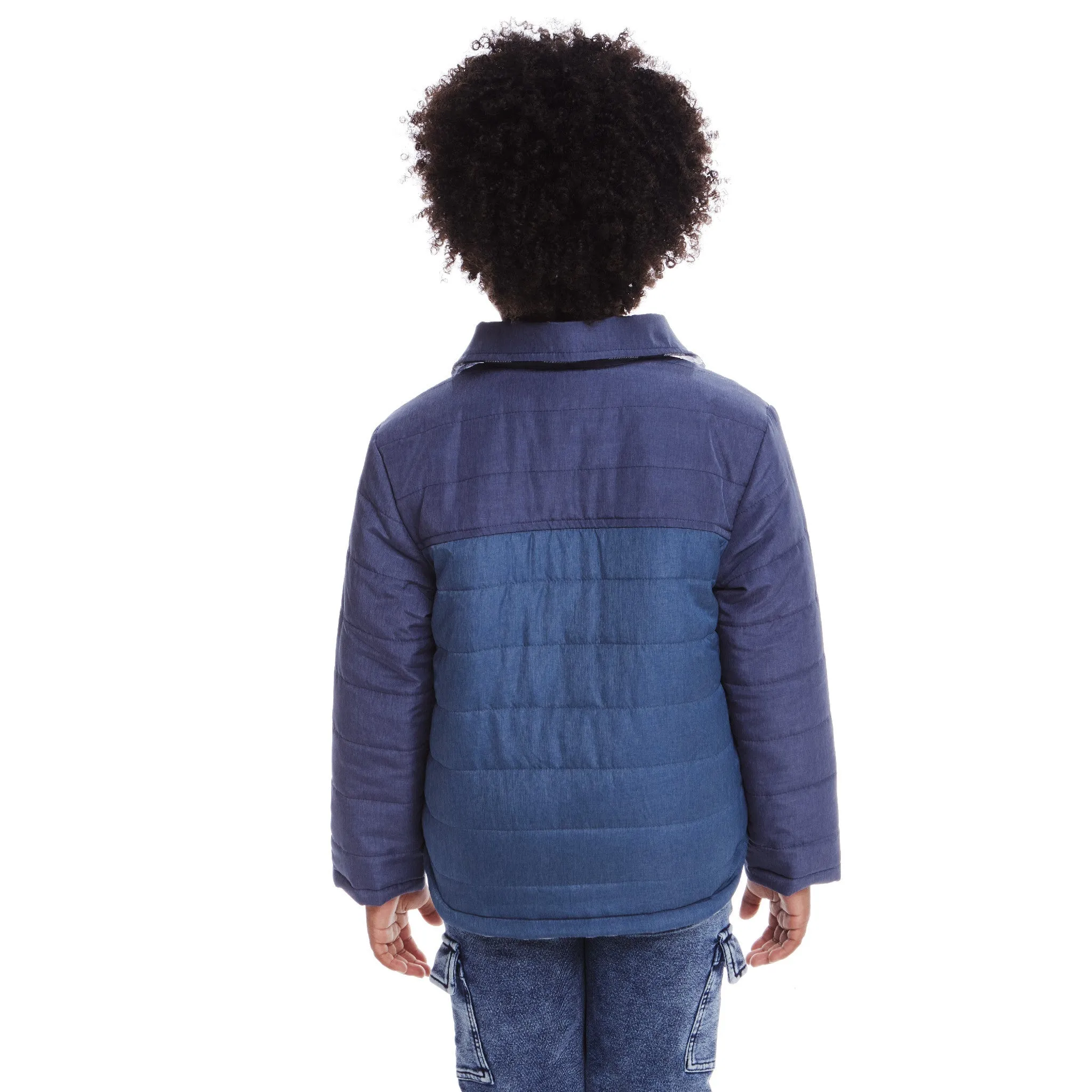 Kids Reversible Flannel Puffer Jacket | Navy & White