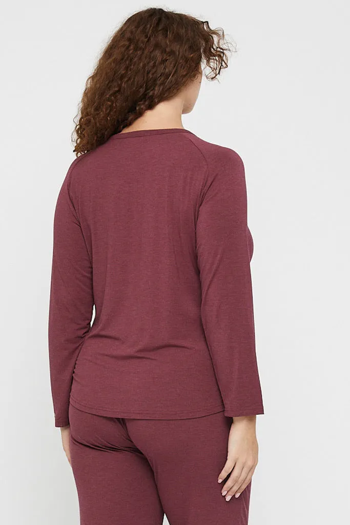 Long Sleeve Henley Top - Burgundy