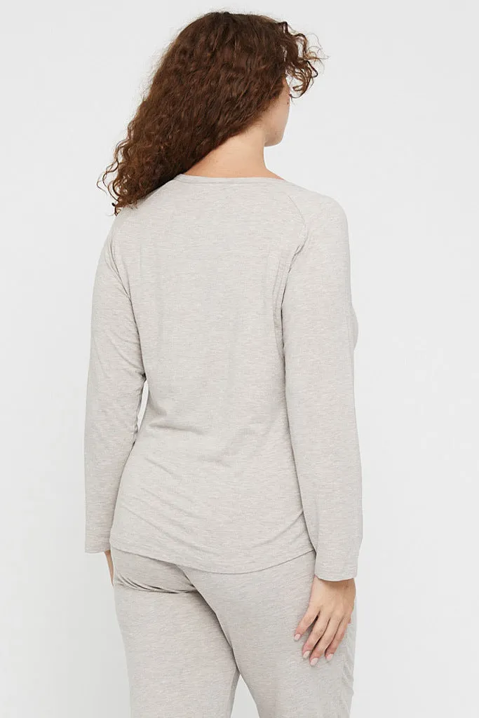 Long Sleeve Henley Top - Oatmeal