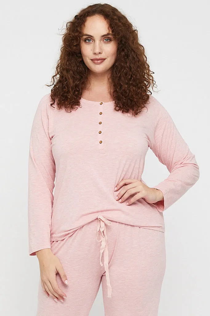 Long Sleeve Henley Top - Rose