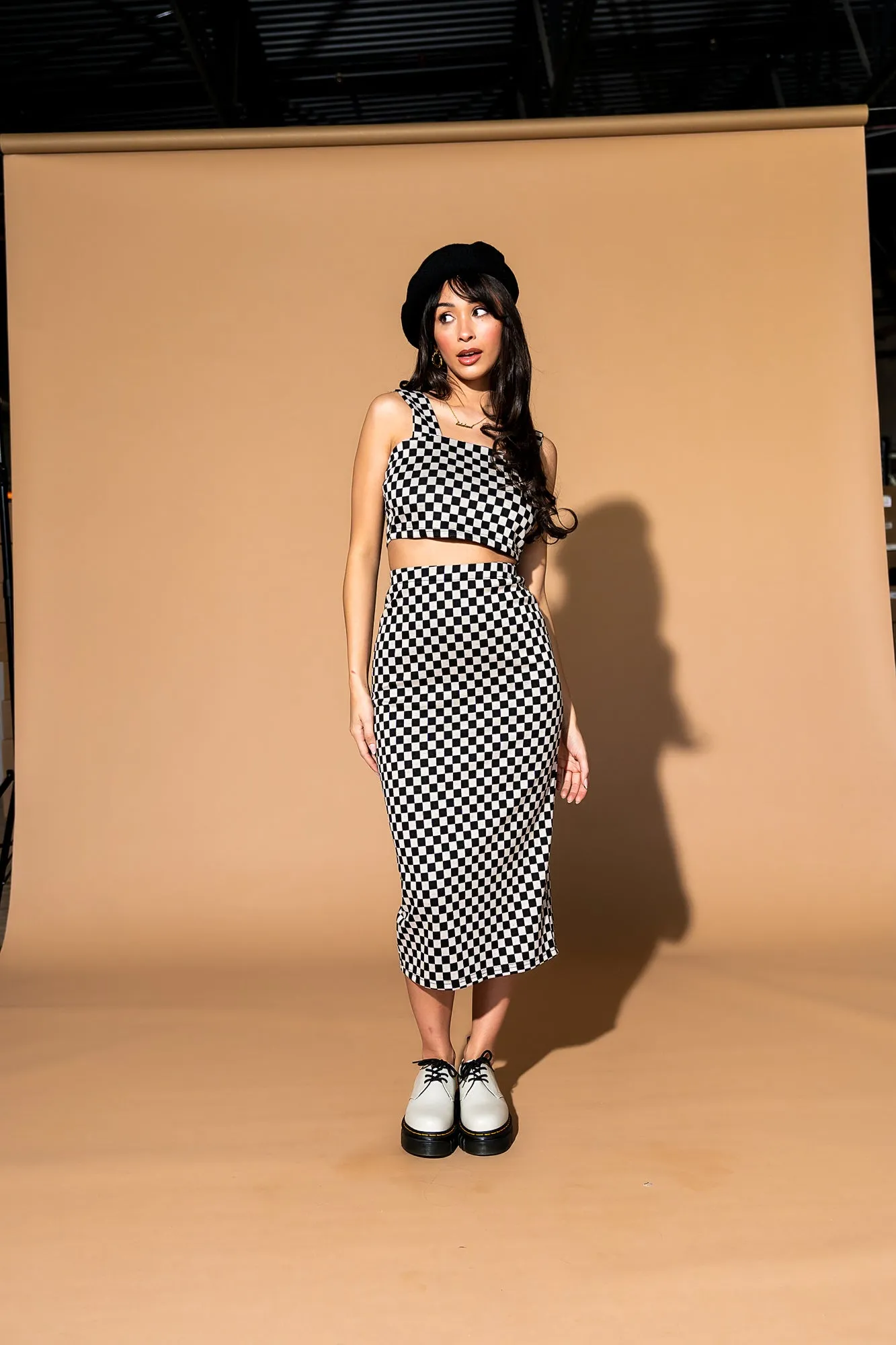 Looking Good Print Top   Skirt Set in Checkerboard