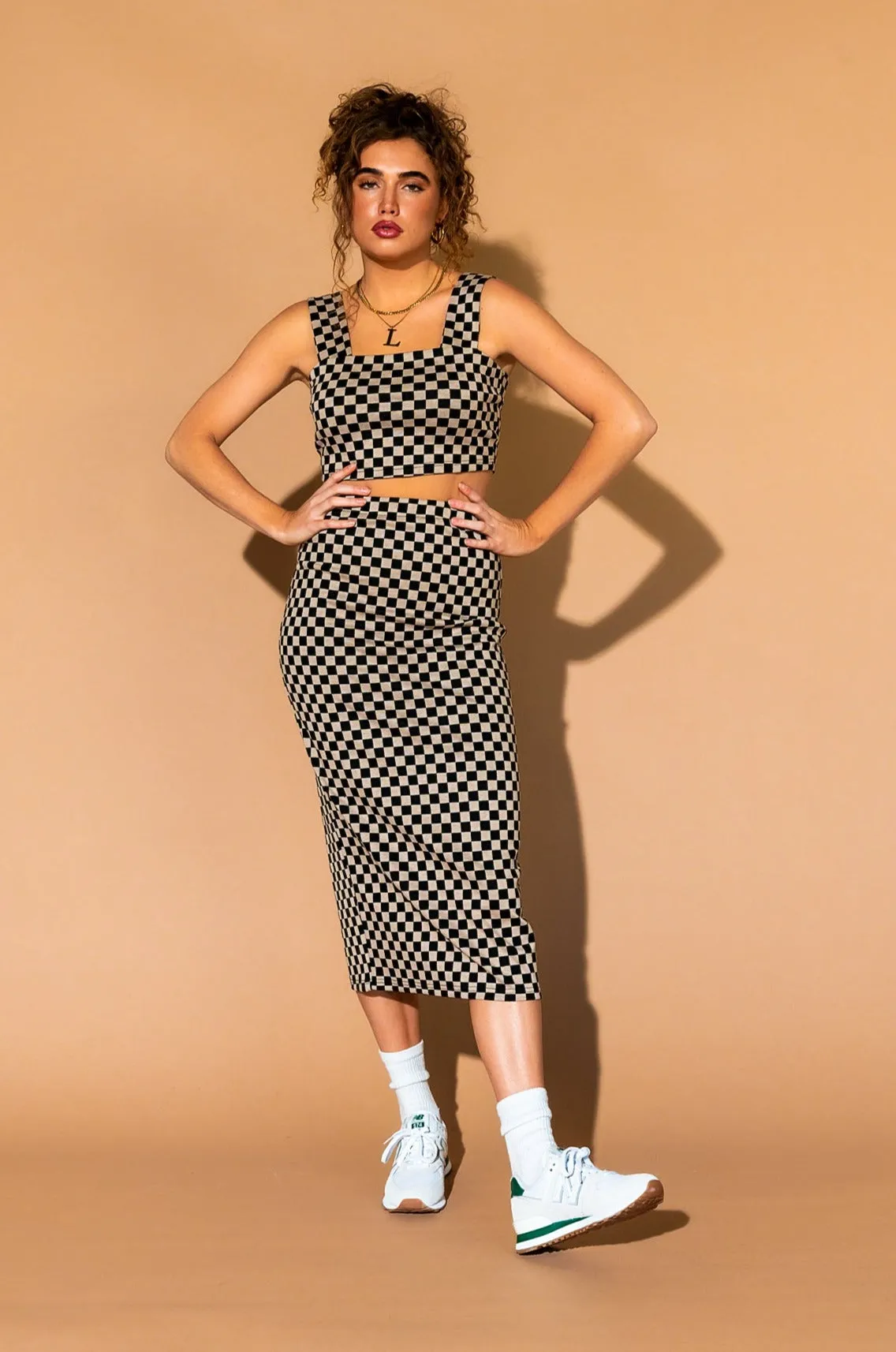 Looking Good Print Top   Skirt Set in Checkerboard