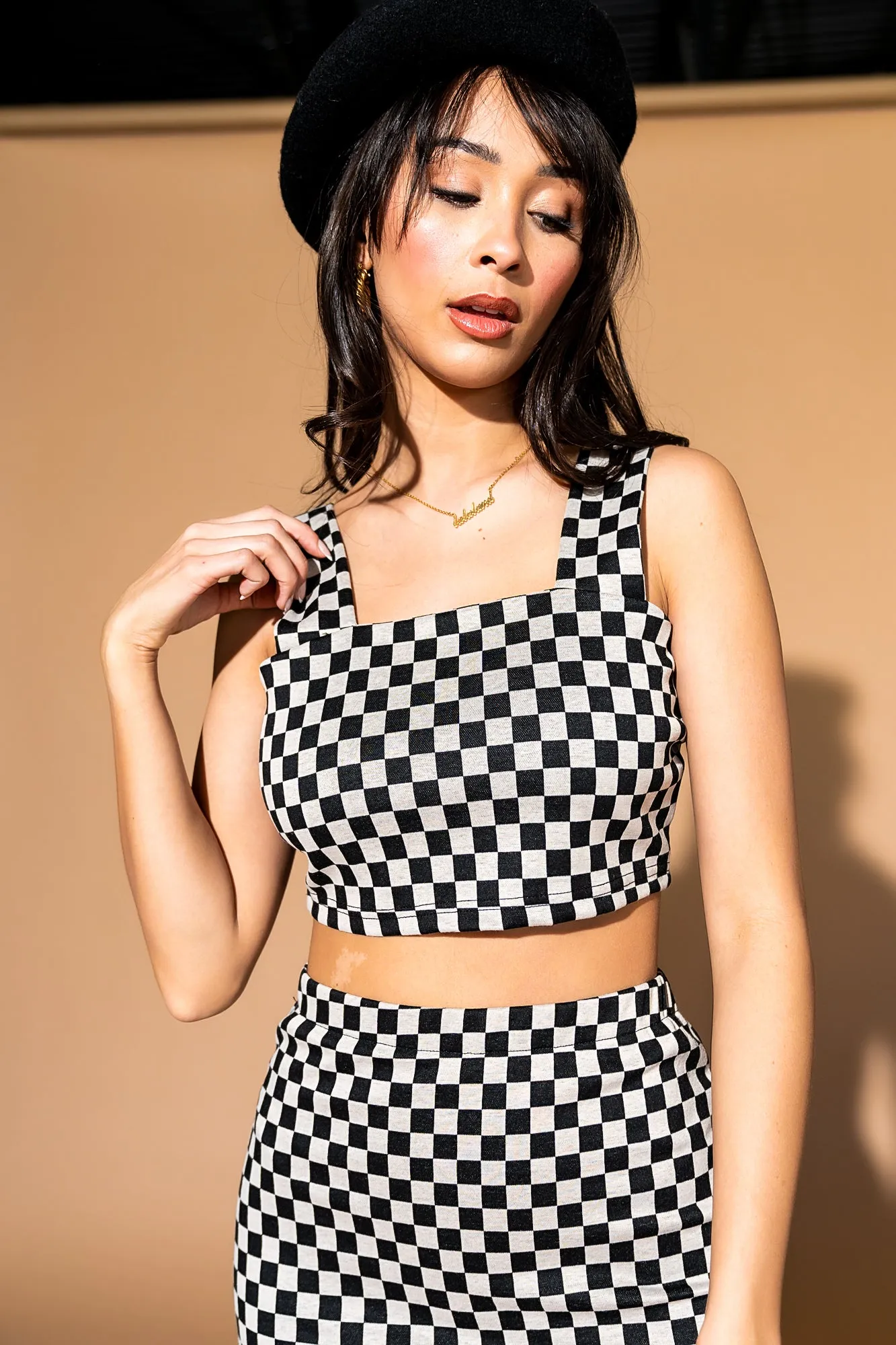 Looking Good Print Top   Skirt Set in Checkerboard